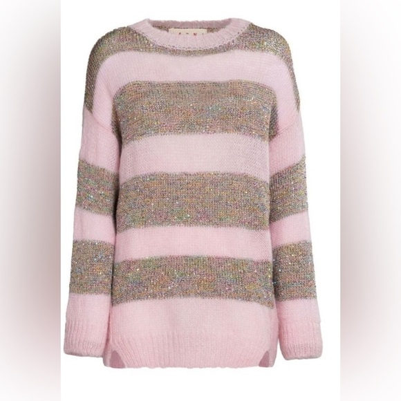 Marni women mohair wool blend pink striped sweater NWT S - Picture 3 of 10